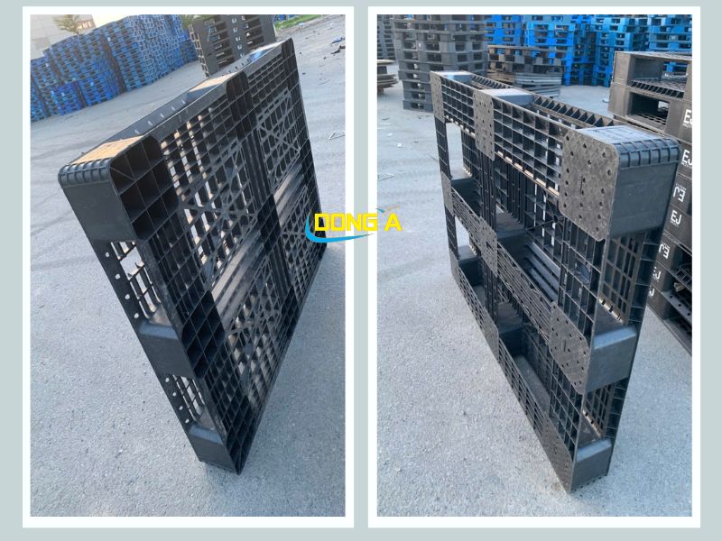 Pallet nhựa cũ kích thước 1400x1100x150mm màu đen